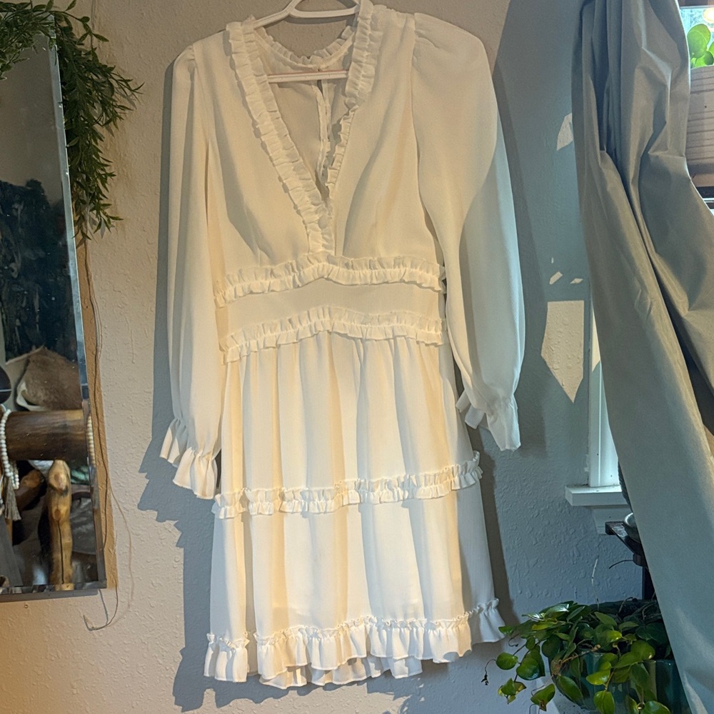 White Ruffle Dress open back